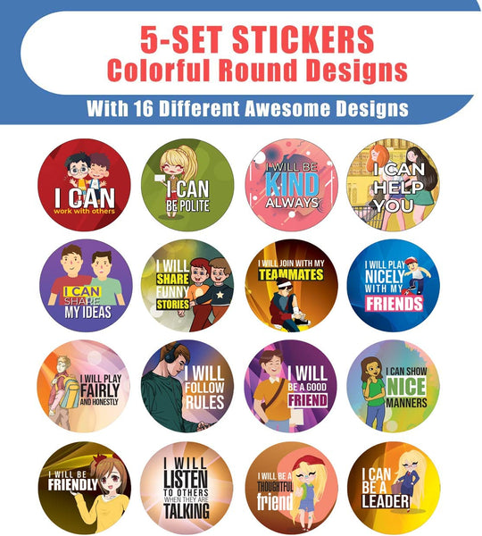 Creanoso Relationship Building Stickers (5 Sets X 16 Designs) â€“ Sticker Card Giveaways for Kids â€“ Awesome Stocking Stuffers Gifts for Boys & Girls â€“ Classroom Home Rewards Enticements