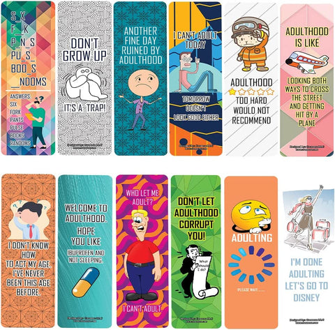 Creanoso Funny Adulthood Bookmarks (10-Sets X 6 Cards) â€“ Daily Inspirational Card Set â€“ Interesting Book Page Clippers â€“ Great Gifts for Adults
