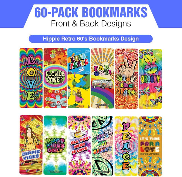 Hippie Retro 60's Bookmarks (10-Sets X 6 Cards)