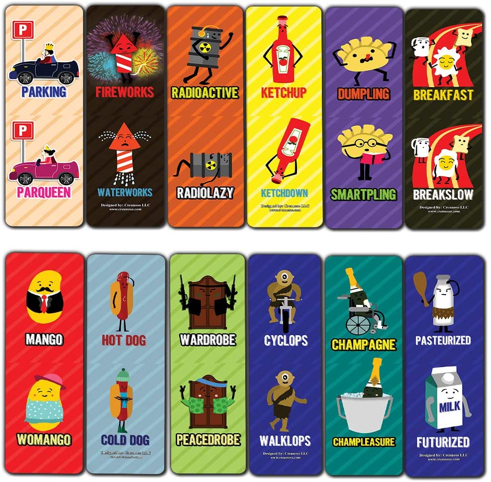 Funny Opposite Puns Jokes Bookmarks (30-Pack)-Assorted Designs for Children - Classroom Reward Incentives for Students - Stocking Stuffers Party Favors & Giveaways for Teens & Adults