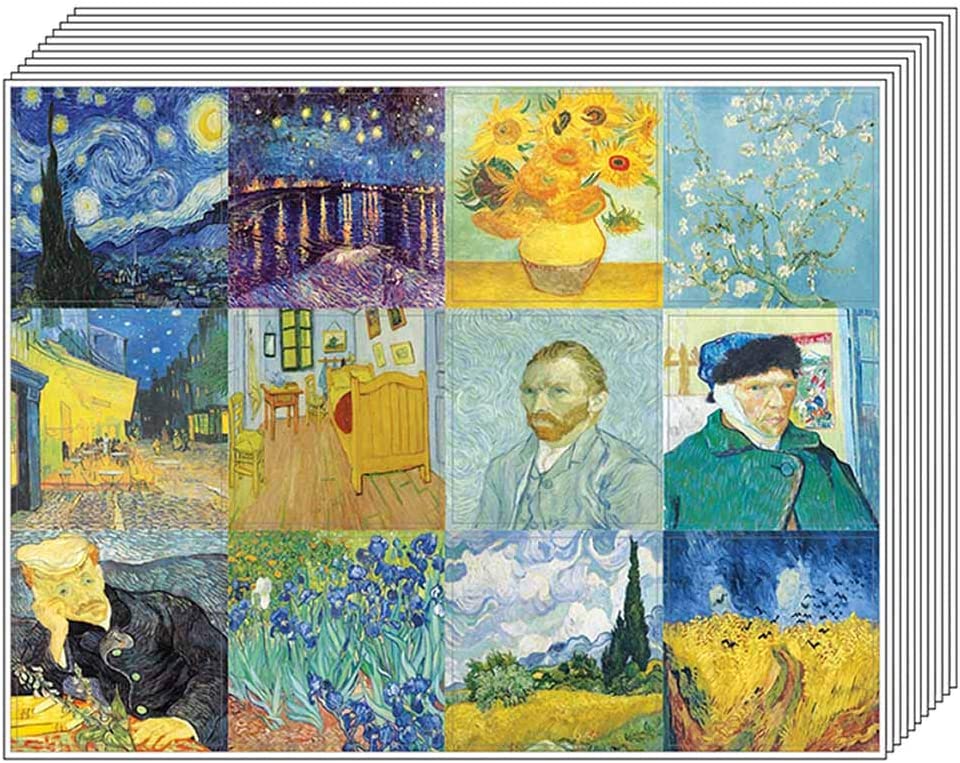 Van Gogh Famous Paintings Stickers - 20 Sheets - Artistic Inspiring Wall Stickers for Men, Women, Teens. Great to Stick on Laptops, Walls, Table, Desk, and Any Surfaces â€“ Cool Gift Token Giveaways