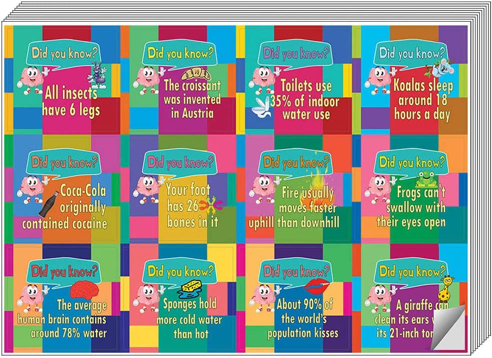 Creanoso Unbelievable Did You Know Facts Series 3 Stickers for Kids (10-Sheet) â€“ Total 120 pcs (10 X 12pcs) Individual Small Size 2.1 x 2. Inches