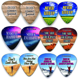 Creanoso Cool Guitar Picks (12-Pack) - Inspirational Success Quotes Unique for Men Him Boyfriend husband Her wife Girls - Stocking Stuffers for Christmas New Year Birthday Party Favors