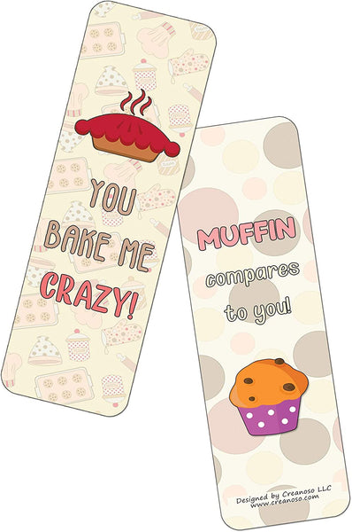 Creanoso Funny Sweet Desserts Puns Bookmarks (60-Pack) - Premium Quality Gift Ideas for Children, Teens, & Adults for All Occasions - Stocking Stuffers Party Favor & Giveaways