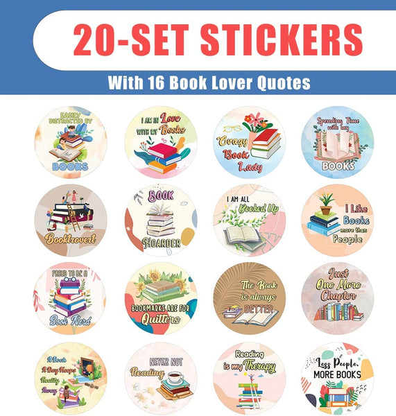 Creanoso Cute Book Enthusiasts stickers (20 Sets X 16 Designs) â€“ Sticker Card Giveaways for Kids â€“ Awesome Stocking Stuffers Gifts for Boys & Girls â€“ Classroom Home Rewards Enticements