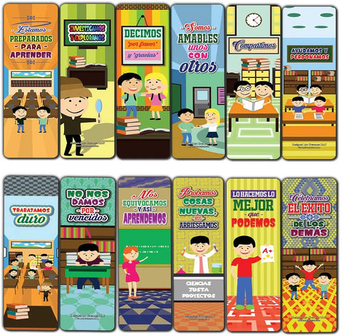 Creanoso Spanish Positive Classroom Expectation Bookmarks Cards (30-Pack) - Premium Quality Gift Ideas for Children, Teens, Adults for All Occasions - Stocking Stuffers Party Favor & Giveaways