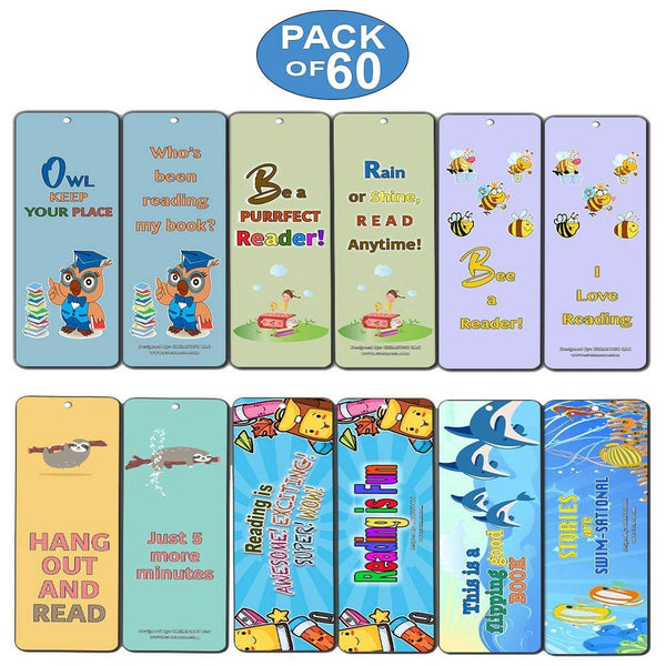 Creanoso Animal Bookmarks Cards for Children Bulk (60-Pack) - Fun Favors Reading Rewards Incentives