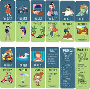 Funny Tourist VS Traveller Bookmark Card (12 Pack) - Unique Teacher Stocking Stuffers Gifts for Boys, Girls, Kids, Teens, Students - Book Reading Clippers