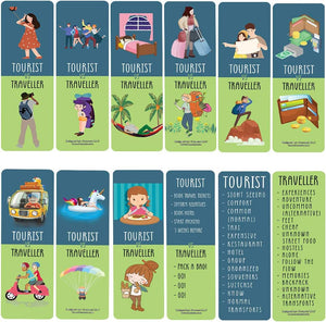 Funny Tourist VS Traveller Bookmark Card (60 Pack) - Great Party Favors Card Lot Set â€“ Epic Collection Set Book Page Clippers â€“ Cool Gifts for Children, Boys, Girls