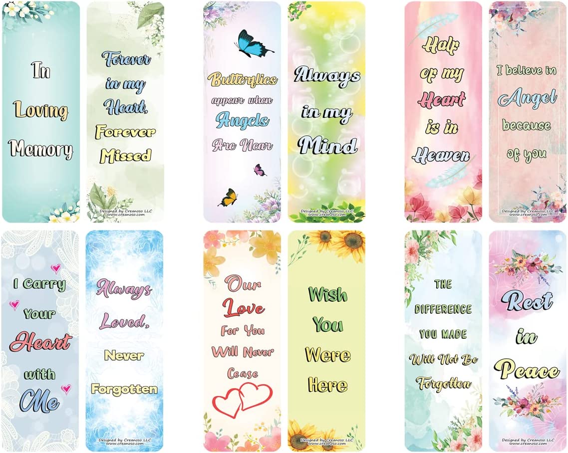 Creanoso In Loving Memory Bookmarks (5-Sets X 6 Cards) â€“ Daily Inspirational Card Set â€“ Interesting Book Page Clippers â€“ Great Gifts for Adults and Teens