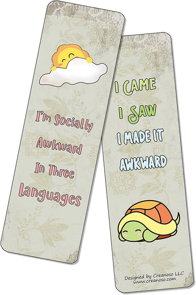 Funny Socially Awkward Bookmarks (2-Sets X 6 Cards)