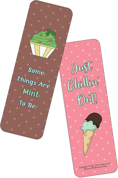 Creanoso Funny Sweet Desserts Puns Bookmarks (60-Pack) - Premium Quality Gift Ideas for Children, Teens, & Adults for All Occasions - Stocking Stuffers Party Favor & Giveaways