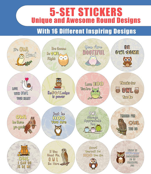 Motivational Owl Stickers (5 Sets X 16 Designs) - Classroom Reward Incentive Gift Ideas for Homeschoolers