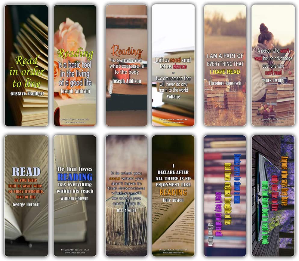 Creanoso Literary Quotations Book Readers Bookmarks (30-Pack) Ã¢â‚¬â€œ Inspirational Famous Quotes for Book Nerds and Bibliophiles Ã¢â‚¬â€œ Essential Bookmarker Collection Set for Men, Women, Adult, Teens