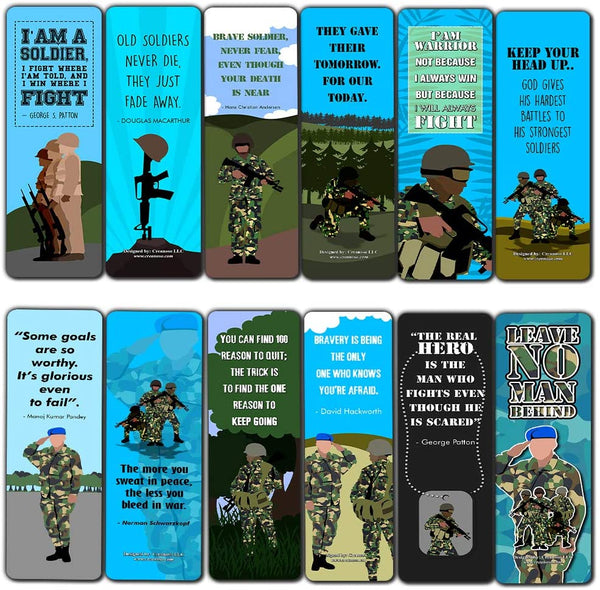 Creanoso Patriotic Army Bookmarks (12-Pack) Ã¢â‚¬â€œ Premium Gift Collection Set Ã¢â‚¬â€œ Stocking Stuffers Ideas for Soldiers, Veterans, Adult Men Ã¢â‚¬â€œ Six Bulk Assorted Bookmarks Designs Ã¢â‚¬â€œ Military Giveaway Tokens