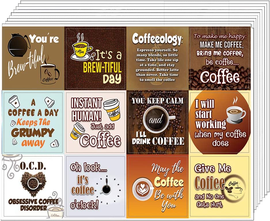 Creanoso Coffee Quote Stickers Series II (10-Sheet) Ã¢â‚¬â€œ Premium Gift Set Rewards for Coffee Lovers