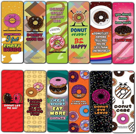 Funny Donuts Sayings Bookmarks (60-Pack) - Premium Quality Design Perfect Gift for Bibliophiles - Stocking Stuffers Gift Ideas for Boys and Girls