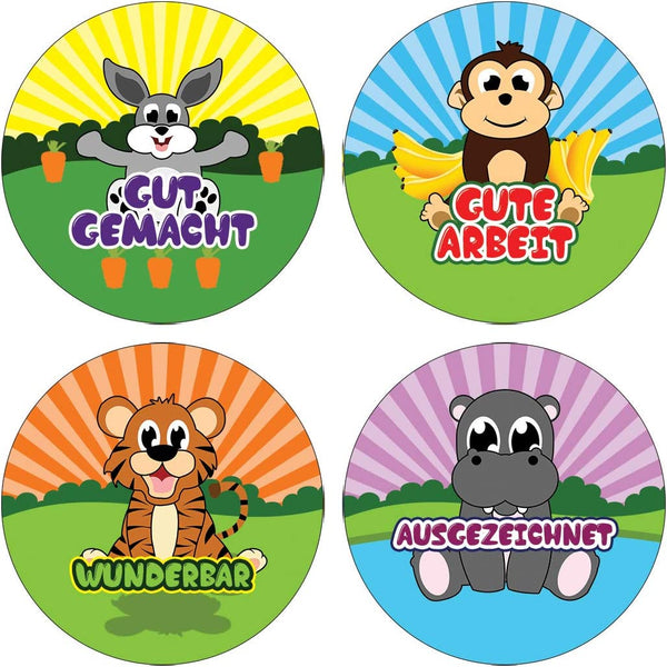 Creanoso German Animals Praise Words Rewards Stickers for Kids (20-Sheets) Ã¢â‚¬â€œ Great Learning Wall Art Decal Stickers Ã¢â‚¬â€œ Stocking Stuffers Gifts for Kids, Boys, Girls Ã¢â‚¬â€œ Unique Sticky Cards Token Giveaway