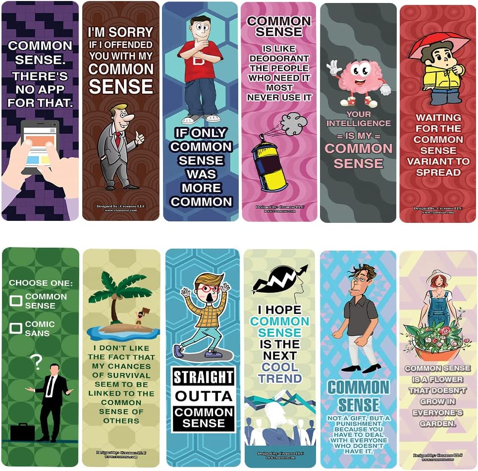 Creanoso Funny Common Sense Bookmarks (2-Sets X 6 Cards) â€“ Daily Inspirational Card Set â€“ Interesting Book Page Clippers â€“ Great Gifts for Adults and Teens