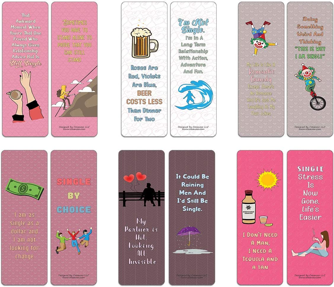 Creanoso Funny Single Bookmarks (30-Pack) - Reward Incentives for Students and Children - Stocking Stuffers Party Favors & Giveaways for Teens & Adults