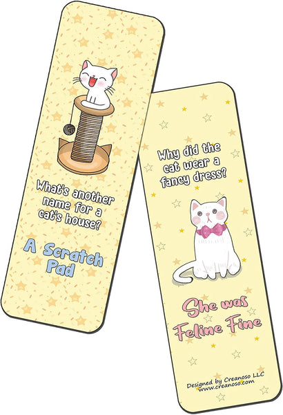 Creanoso Funny Cat Jokes Bookmarks Series 1 (60-Pack) - Premium Quality Gift Ideas for Children, Teens, & Adults for All Occasions - Stocking Stuffers Party Favor & Giveaways