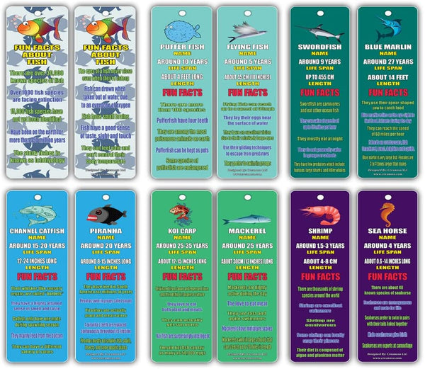 Creanoso Fun Facts about Fish Bookmarks (60-Pack) - Nature and Sea Learning Pack - Excellent Party Favors Teacher Classroom Reading Rewards and Incentive Gifts for Young Readers