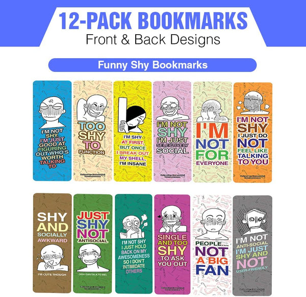 Creanoso Funny Shy Bookmarks (2-Sets X 6 Cards â€“ Daily Inspirational Card Set â€“ Interesting Book Page Clippers â€“ Great Gifts for Adults and Teens