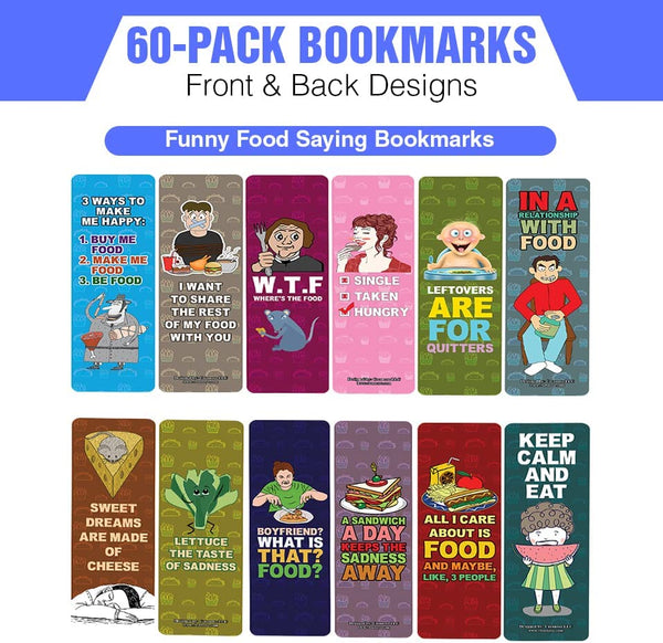 Creanoso Funny Food Saying Bookmarks (10-Sets X 6 Cards) â€“ Daily Inspirational Card Set â€“ Interesting Book Page Clippers â€“ Great Gifts for Adults and Teens