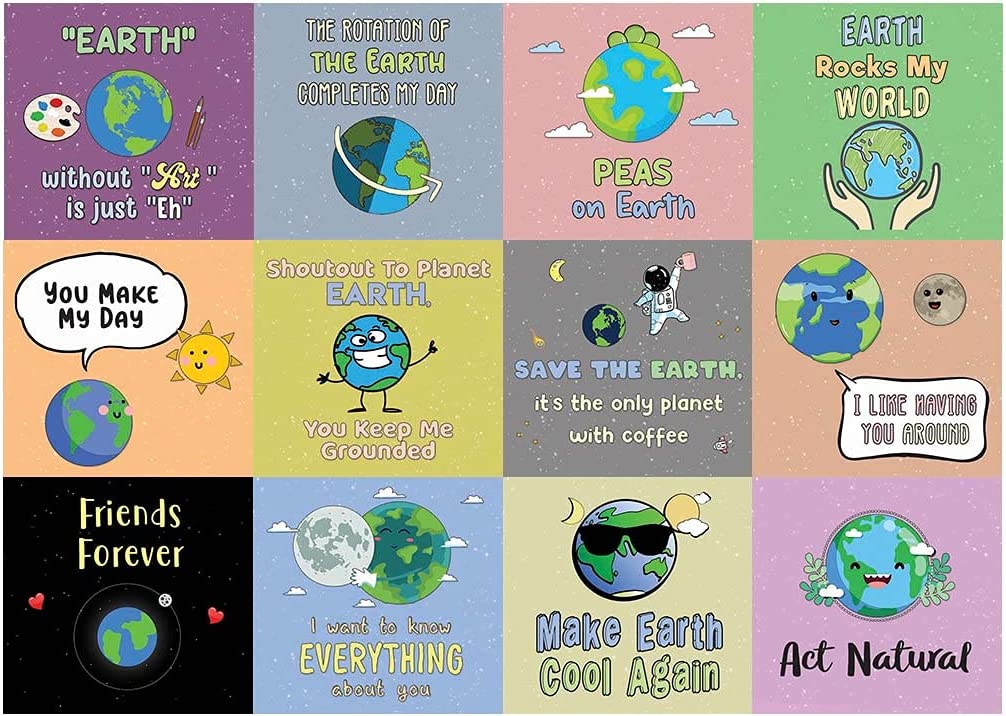 Funny Earth Quotes Stickers (5 Sets X 12 Designs)
