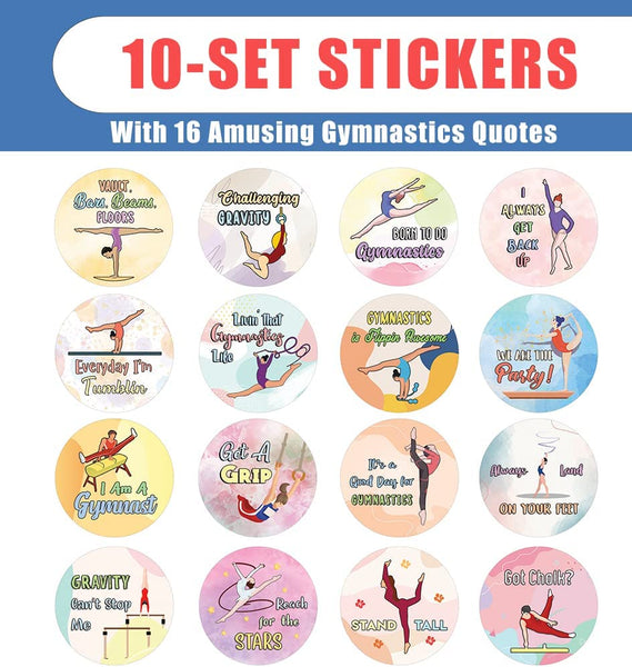 Creanoso Amusing Gymnast Stickers (10 Sets X 16 Designs) â€“ Sticker Card Giveaways for Kids â€“ Awesome Stocking Stuffers Gifts for Boys & Girls â€“ Classroom Home Rewards Enticements