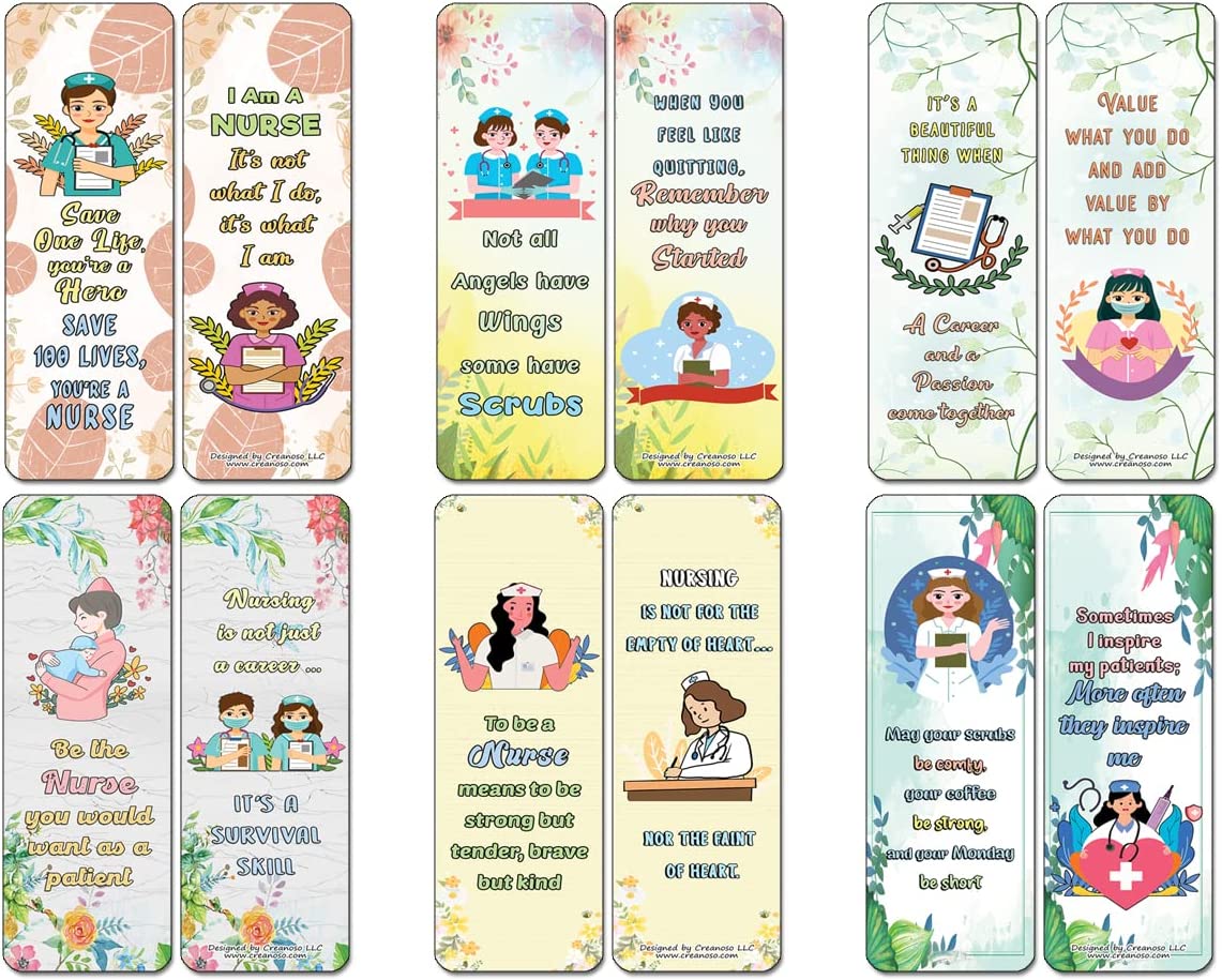 Creanoso Motivation Nurse Life Quotes Bookmarks (10-Sets X 6 Cards) â€“ Interesting Book Page Clippers â€“ Great Gifts for Adults and Teens