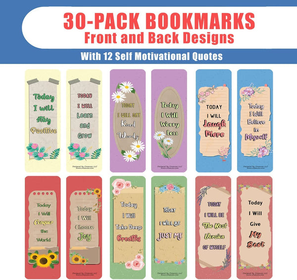 Creanoso Today I Will Bookmarks (30-Pack) â€“ Daily Inspirational Card Set â€“ Interesting Book Page Clippers â€“ Great Gifts for Kids and Teens