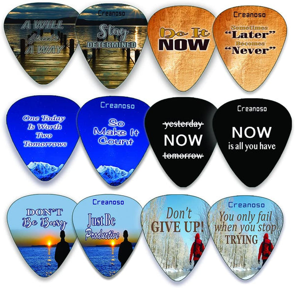 Creanoso Guitar Picks (12-Pack) - Motivational Inspirational Saying Quotes â€“ Inspiringly Cool Gifts Love for Men Women Youth - Great Gift Ideas for Anniversary, Birthday, Chrismas Stuffers