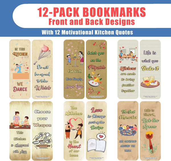Creanoso Kitchen Quotes and Sayings Bookmarks (2-Sets X 6 Cards) â€“ Daily Inspirational Card Set â€“ Interesting Book Page Clippers â€“ Great Gifts for Adults and Teens