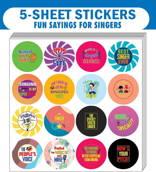 Creanoso I am a Singer Stickers (5 Sets X 16 Designs) â€“ Sticker Card Giveaways for Kids â€“ Awesome Stocking Stuffers Gifts for Boys & Girls â€“ Classroom Home Rewards Enticements