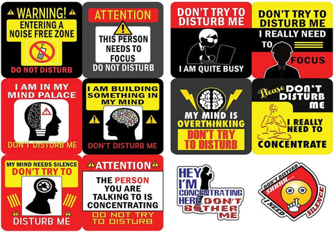 Creanoso Vinyl PVC Concentration Do Not Disturb Stickers (6-Sheets) - Medium A6 Size approx. 4 x 4 inches DIY decoration decal for any flat surface laptops, skateboards, luggage, cars, bumpers, bikes