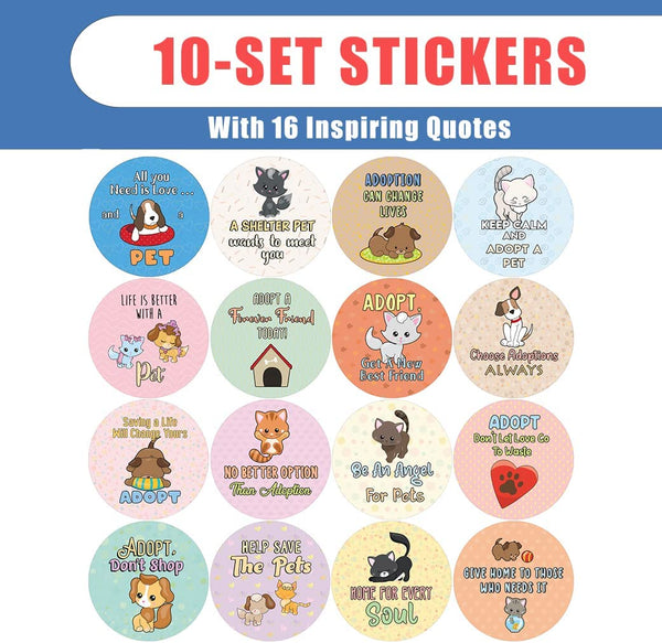 Creanoso Adopt don't shop Stickers (10 Sets X 16 Designs)â€“ Sticker Card Giveaways for Kids â€“ Awesome Stocking Stuffers Gifts for Boys & Girls â€“ Classroom Home Rewards Enticements