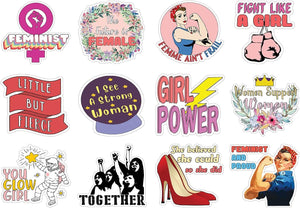 FeministÂ Stickers - 2 Bulk Sets (12 des. x 2pcs ea.) -approx. A7-sized 3.55x 3.94 in. Stocking Stuffers Premium Quality Gift Ideas for Children, Teens, & Adults - Corporate Giveaways & Party Favors