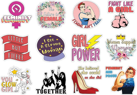 FeministÂ Stickers - 2 Bulk Sets (12 des. x 2pcs ea.) -approx. A7-sized 3.55x 3.94 in. Stocking Stuffers Premium Quality Gift Ideas for Children, Teens, & Adults - Corporate Giveaways & Party Favors