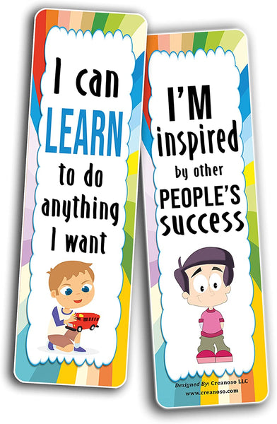 Creanoso Growth Mindset Bookmarks (10-Sets X 6 Cards) â€“ Daily Inspirational Card Set â€“ Interesting Book Page Clippers â€“ Great Gifts for Children and Teens