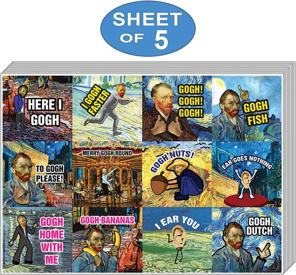 Funny Stickers - Obsessed with Van Gogh Stickers Series 5 (5-Set) - Total 60 pcs (5 X 12pcs) Individual Small Size 2.1" x 2", Unique Themes Designs, Flat Surface DIY Art Decal for Children