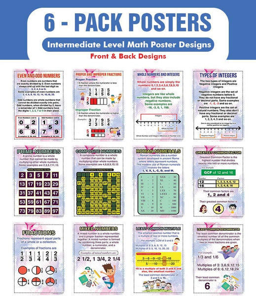 Intermediate Level Math Educational Learning Posters (6 Pack)