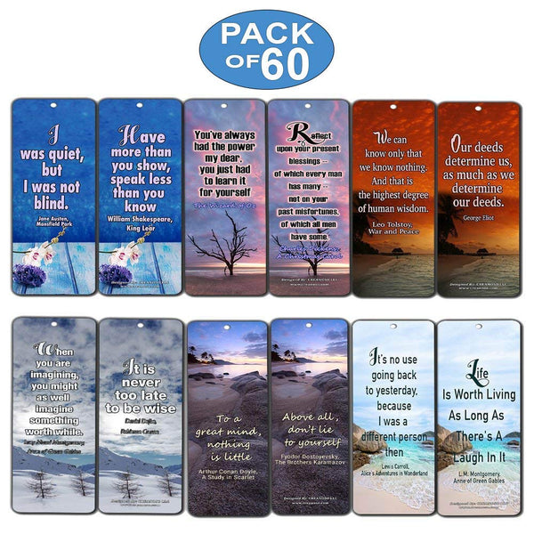 Creanoso Classic Literary Inspirational Quotes Bookmarks (60-Pack) - Bibliophile Gifts - Assorted