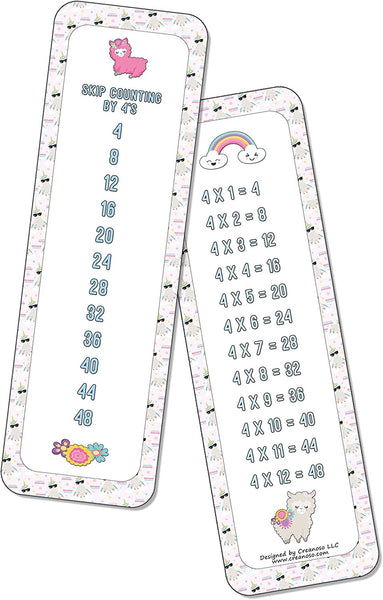 Skip Counting Chart Bookmark Cards - Llama Theme (6-Set X 6 Cards)