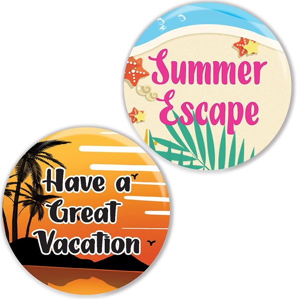 Creanoso Summer Vacation Pinback Button (1-Set X 10 Buttons) - Stocking Stuffers Premium Quality Gift Ideas for Children, Teens, & Adults - Corporate Giveaways & Party Favors