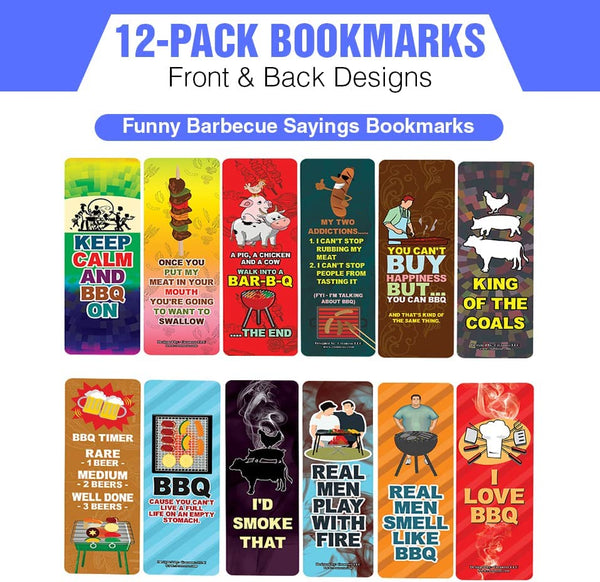 Creanoso Funny Barbecue Sayings Bookmarks (2-Sets X 6 Cards) â€“ Daily Inspirational Card Set â€“ Interesting Book Page Clippers â€“ Great Gifts for Adults and Teens
