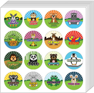 Creanoso Kids German Reward Praise Stickers - Animals (10-Sheets) â€“ Positive Rewards Incentives for Children â€“ Great Stocking Stuffers Educational Languages Sticky Cards â€“ Unique Token Giveaways