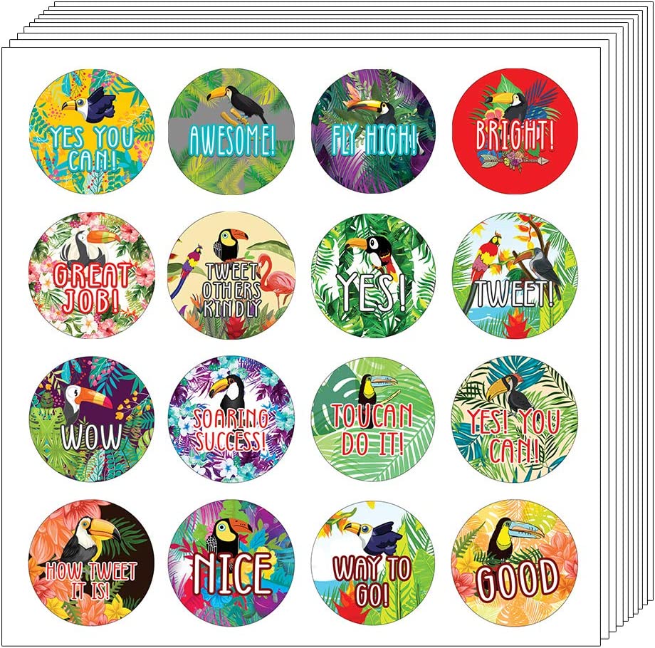 Toucan Motivational Sticker (Round Sticker) (Sheet of 10) - Classroom Reward Incentives for Students and Children - Stocking Stuffers Party Favors & Giveaways for Teens & Adults