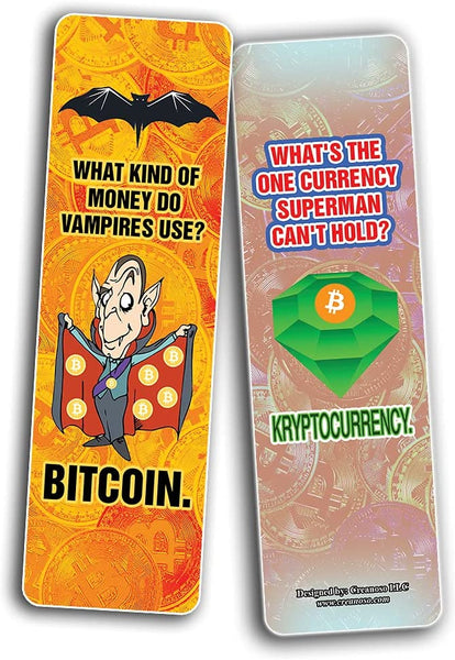 Funny Crypto Bitcoin Jokes Bookmarks Cards (10-Sets X 6 Cards)