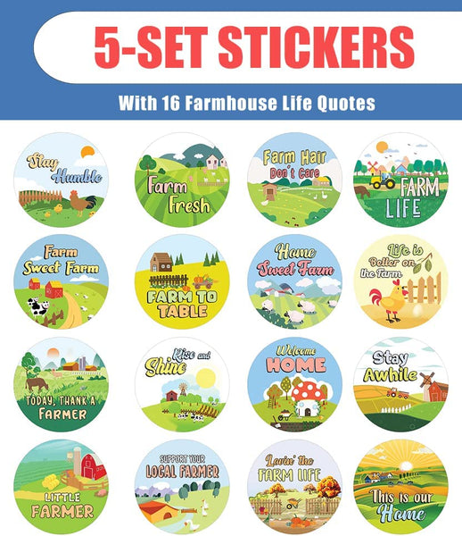 Creanoso Farmhouse Life Quotes Stickers (5 Sets X 16 Designs) â€“ Sticker Card Giveaways for Kids â€“ Awesome Stocking Stuffers Gifts for Boys & Girls â€“ Classroom Home Rewards Enticements